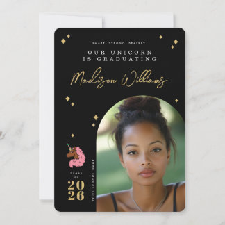 Invitation Annonce de remise de diplôme Licorne Afro Rose Cla