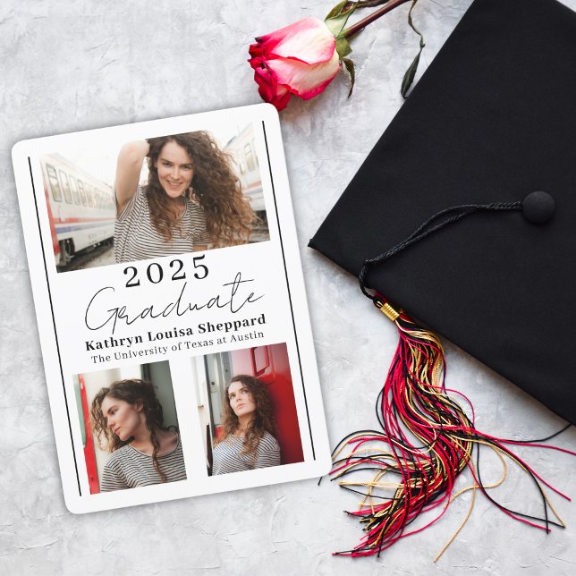 Invitation Annonce de remise de diplôme simple avec trois pho (Créateur téléchargé)