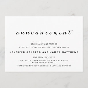 Invitation Annonce de report d'annulation de mariage