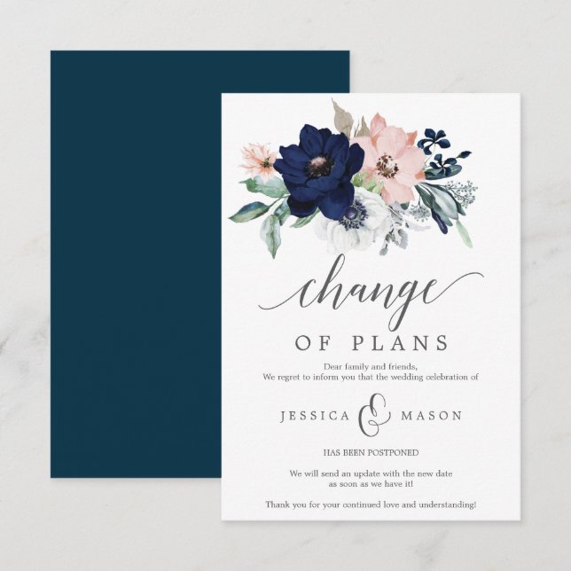 Invitation Annonce de report de mariage - Annulation (Devant / Derrière)