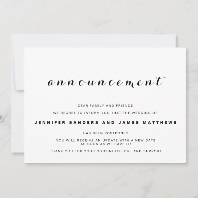 Invitation Annonce de report de mariage annulé (Devant)