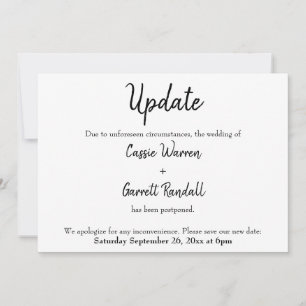 Invitation Annonce de report de mariage "Mise à jour"