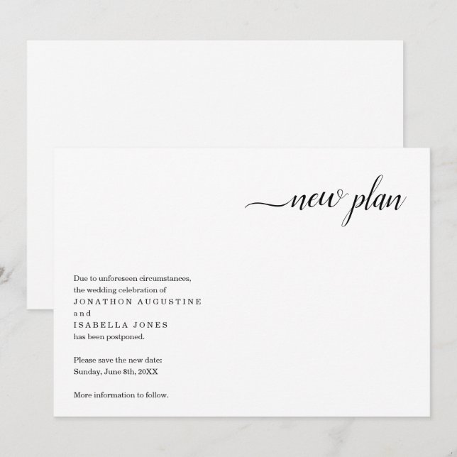 Invitation Annonce de report de mariage moderne (Devant / Derrière)