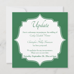 Invitation Annonce de report de mariage vert mise à jour