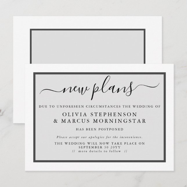 Invitation Annonce de report d'événement moderne Nouveaux pla (Devant / Derrière)