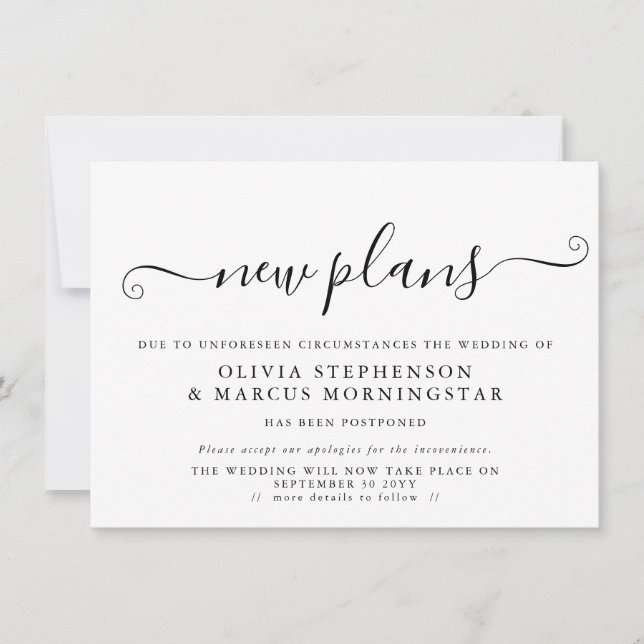 Invitation Annonce de report d'événement - Nouveaux plans (Devant)