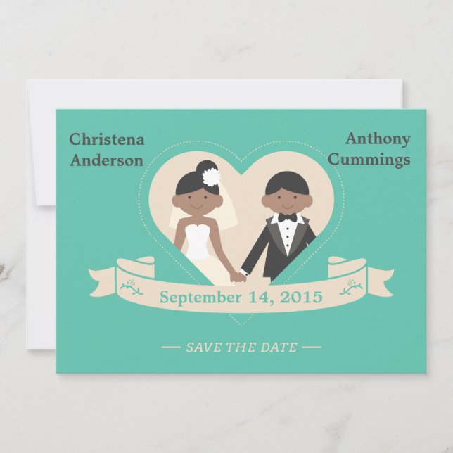 Invitation Annonce de sauvegarde de date de couple de dessin  (Devant)