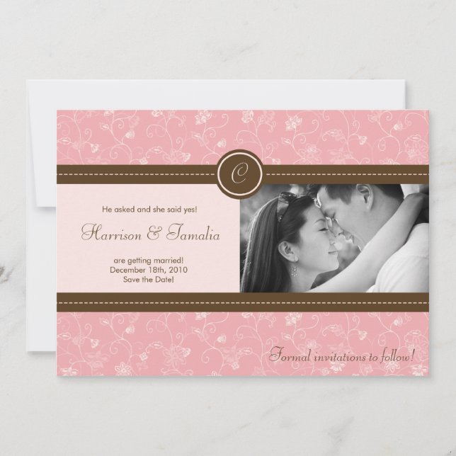 Invitation Annonce de sauvegarde de date de photo florale ros (Devant)