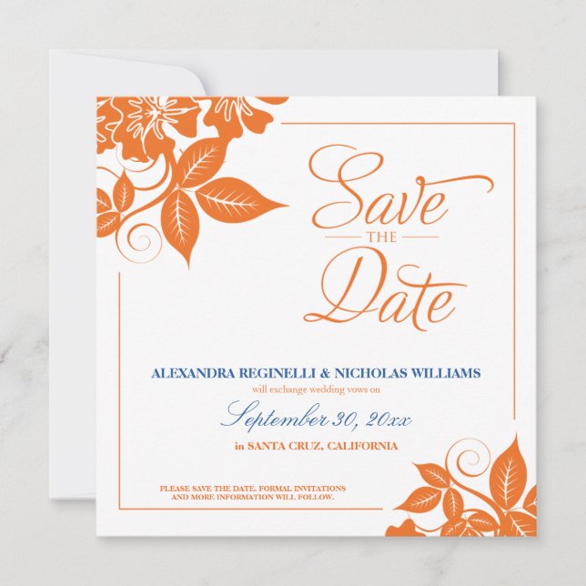 Invitation Annonce de sauvegarde florale moderne (orange) (Devant)