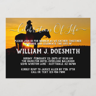 Invitation Annonce du service mémorial Cowboy Sunset