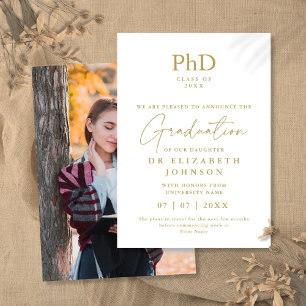 Invitation Annonce photo élégante de diplôme de doctorat en o