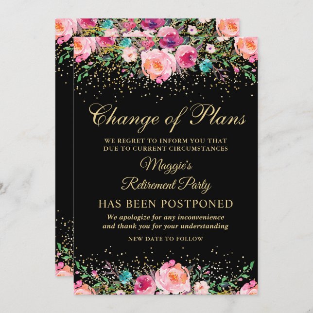 Invitation Annonce reportée Fête de retraite florale (Devant / Derrière)