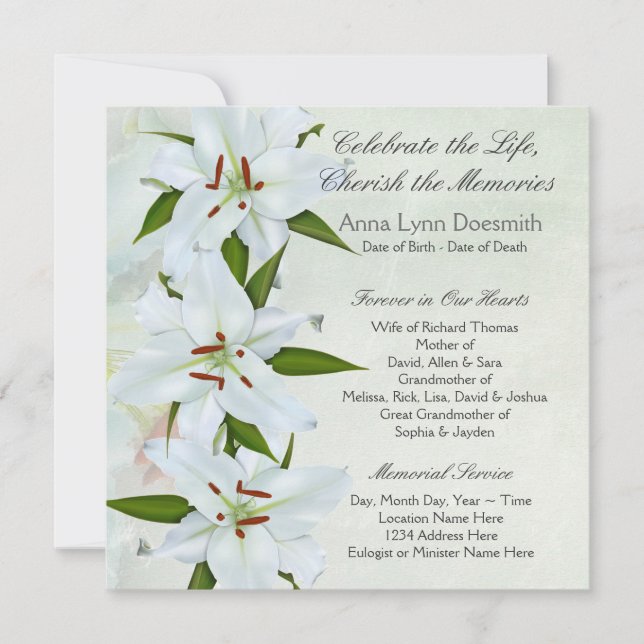 Invitation Annonces de décès White Lily (Devant)