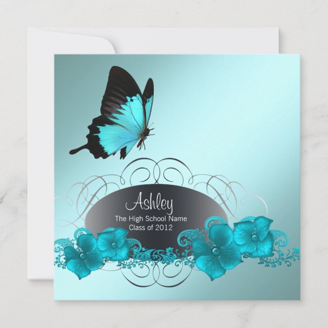 Invitation Annonces de graduation de papillon bleu turquoise (Devant)
