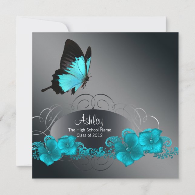 Invitation Annonces de graduation de papillon bleu turquoise (Devant)