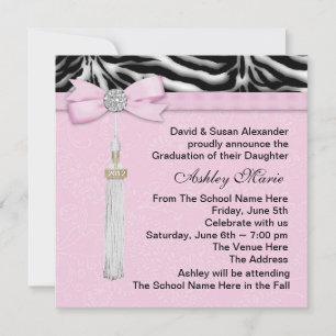 Invitation Annonces de Graduation de Pink Zebra