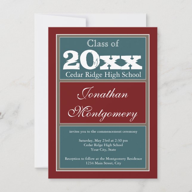 Invitation Annonces de graduation personnalisée Rouge Bleu (Devant)