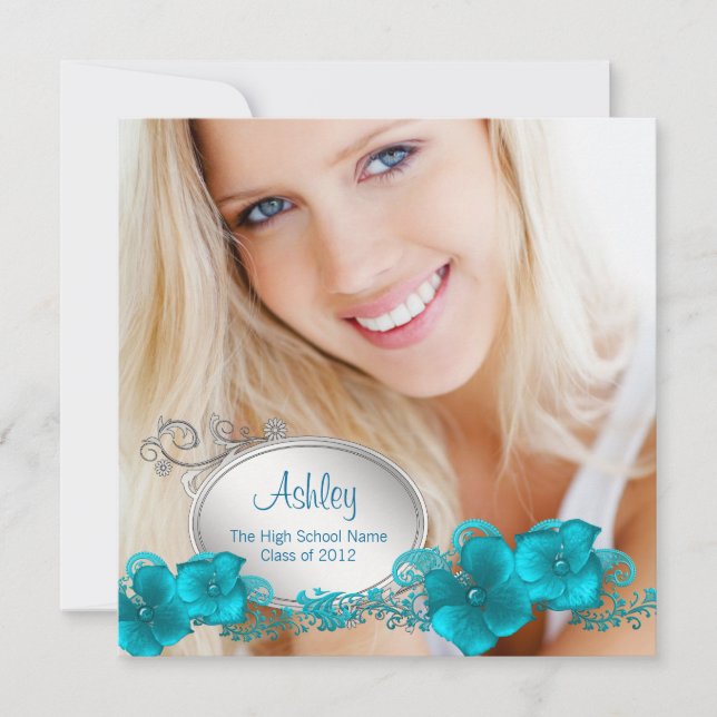 Invitation Annonces de Graduation Photo en bleu Turquoise (Devant)
