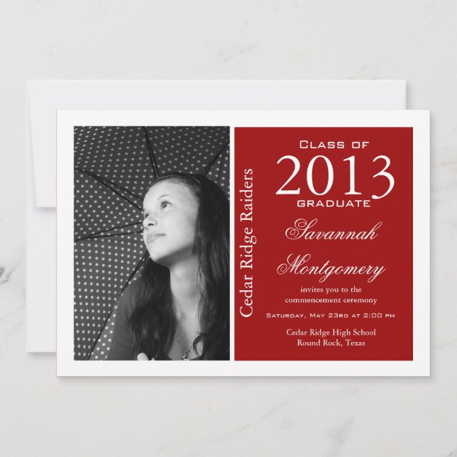 Invitation Annonces de graduation photo personnalisée Rouge (Devant)