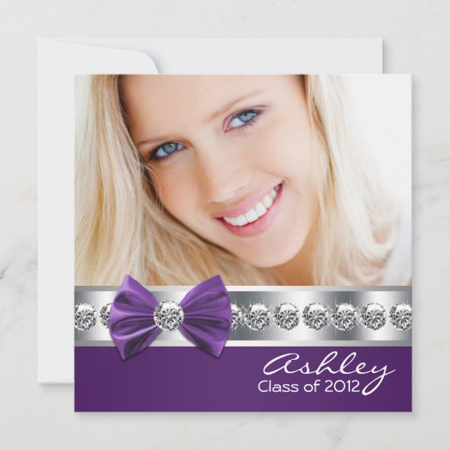 Invitation Annonces de Graudation de photos de filles violett (Devant)