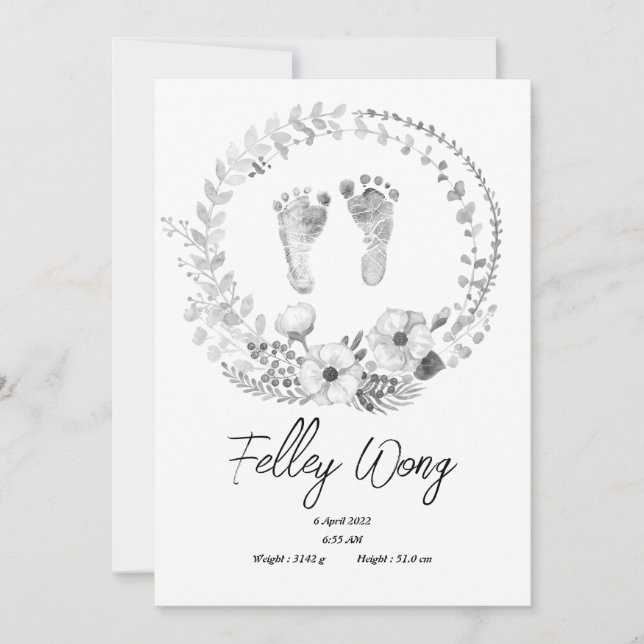 Invitation Annonces de naissance pour bébé à pied simple (Devant)