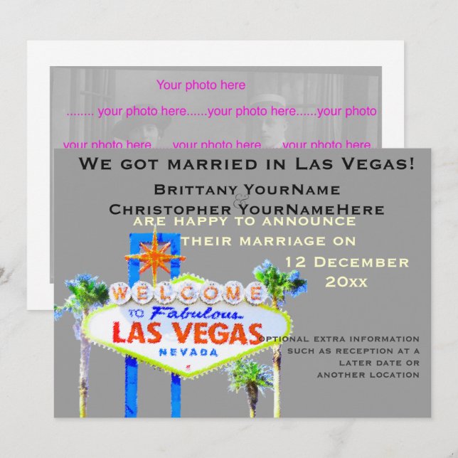 Invitation Annonces de photos Mariages de Las Vegas (Devant / Derrière)