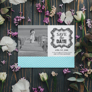 Invitation Annonces de sauvegarde de date {Chevron bleu sarce