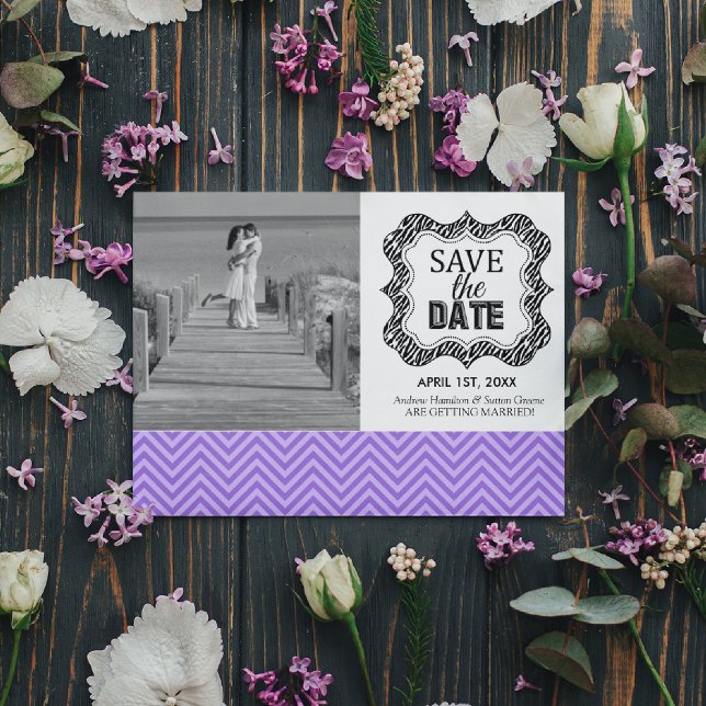 Invitation Annonces de sauvegarde de date {Chevron violet} (Créateur téléchargé)