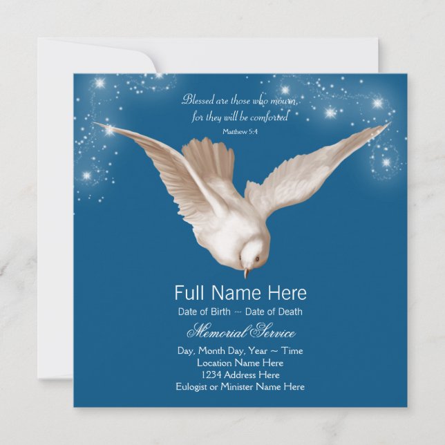 Invitation Annonces du service mémorial Blue Dove (Devant)