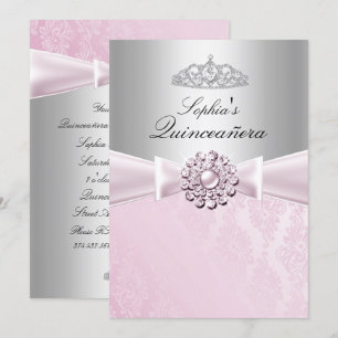 Invitation Annonces Pink Bow & Tiara Quinceanera