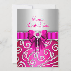 Invitation Annonces Sweet 16 Rose Bow & Sparkle Diamond