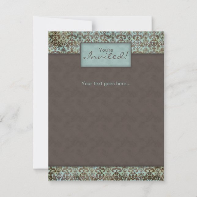 Invitation Announcement Damask Brown Turq 5 (Front)