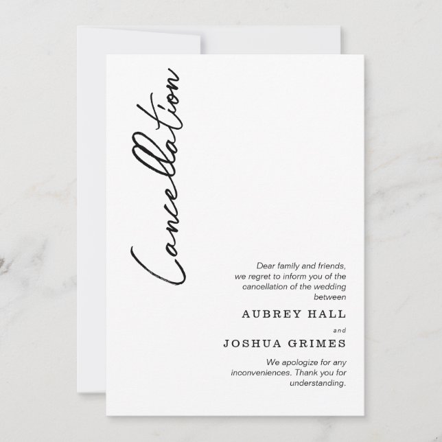 Invitation Annulation de mariage noir et blanc moderne et épu (Devant)