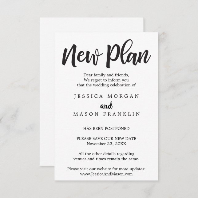 Invitation Annulation du mariage - Reportée - Modifier la dat (Devant / Derrière)