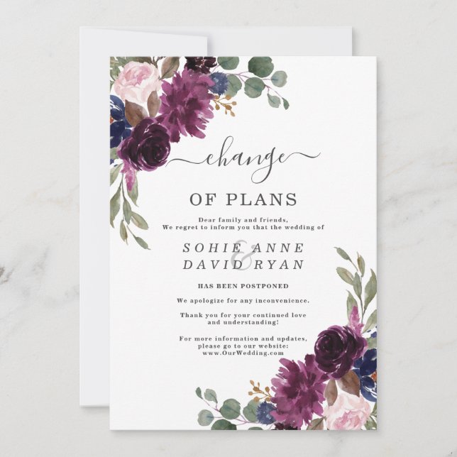Invitation Annulation mariage Flore Changement De Plans (Devant)