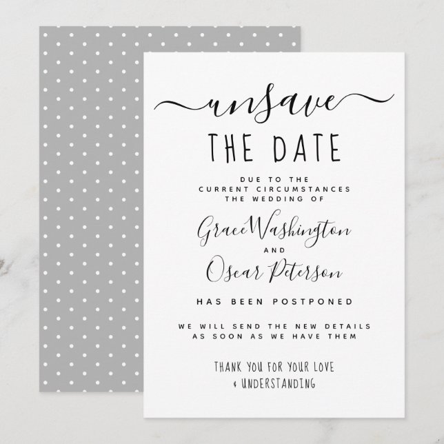 Invitation Annuler L'Enregistrement De La Date De Remplacemen (Devant / Derrière)