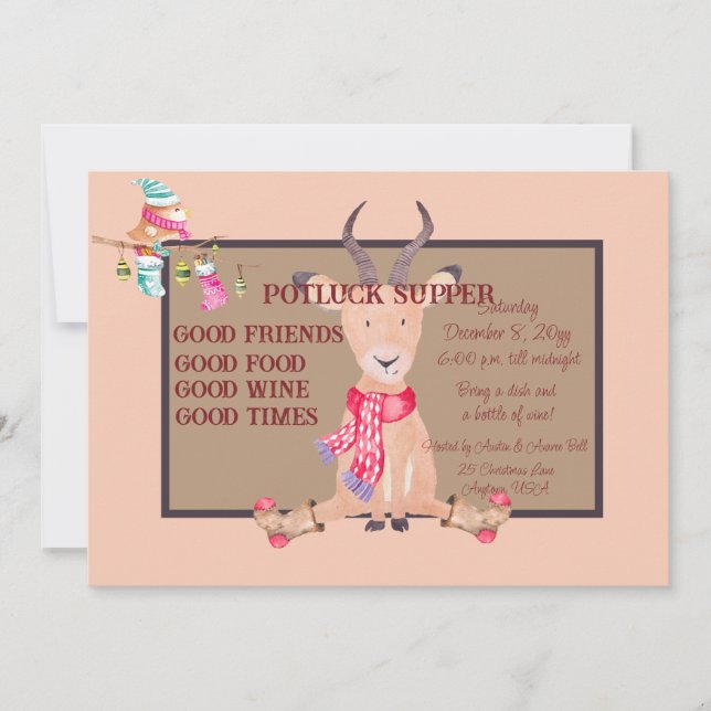 Invitation Antelope Noël Humoristique Potluck Cène (Devant)