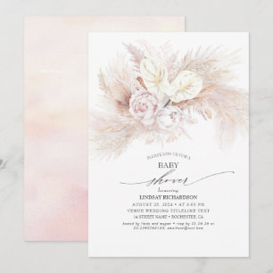 Invitation Anthurium blanc et Baby shower en herbe Pampas