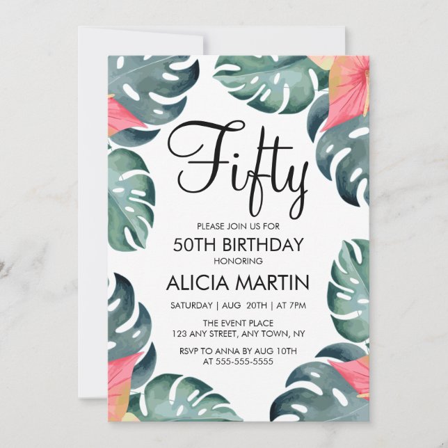 Invitation Anthurium d'été & Monstera Verdure Anniversaire (Devant)