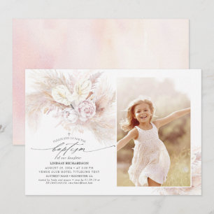 Invitation Anthurium Pampas Grass Floral Baptême Photo