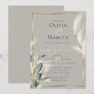 Invitation Anthurium turquoise et laiton Pampas en plumes