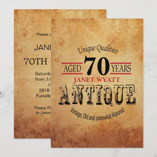 Invitation Antique 70e anniversaire (Devant / Derrière)