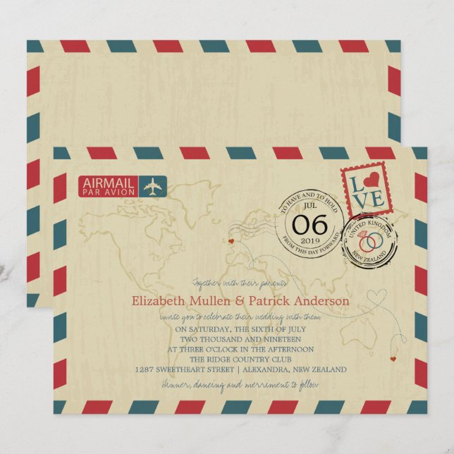 Invitation Antique Air Nouvelle-Zélande / Royaume-Uni | Maria (Devant / Derrière)