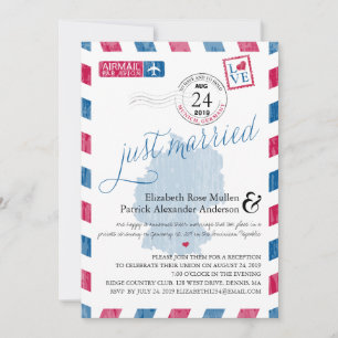 Invitation Antique Airmail Juste Marié Post Réception