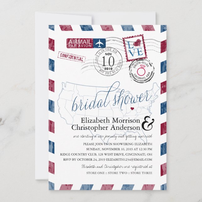 Invitation Antique Airmail Ohio | Fête des mariées (Devant)