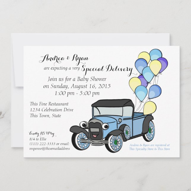 Invitation Antique Baby shower de camion (Devant)