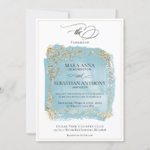 Invitation *~* Antique Bleu Abstrait Mariage Parties scintill