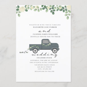 Invitation Antique Camion Bleu Avec Mariage À Canettes
