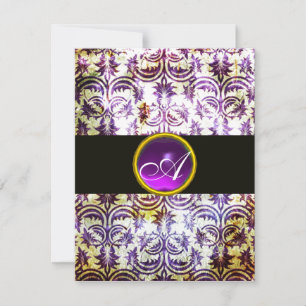 Invitation ANTIQUE DAMASK MONOGRAM, violet noir, blanc