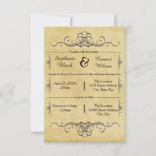 Invitation Antique élaborée - Mariage 3x5/Invitation de récep
